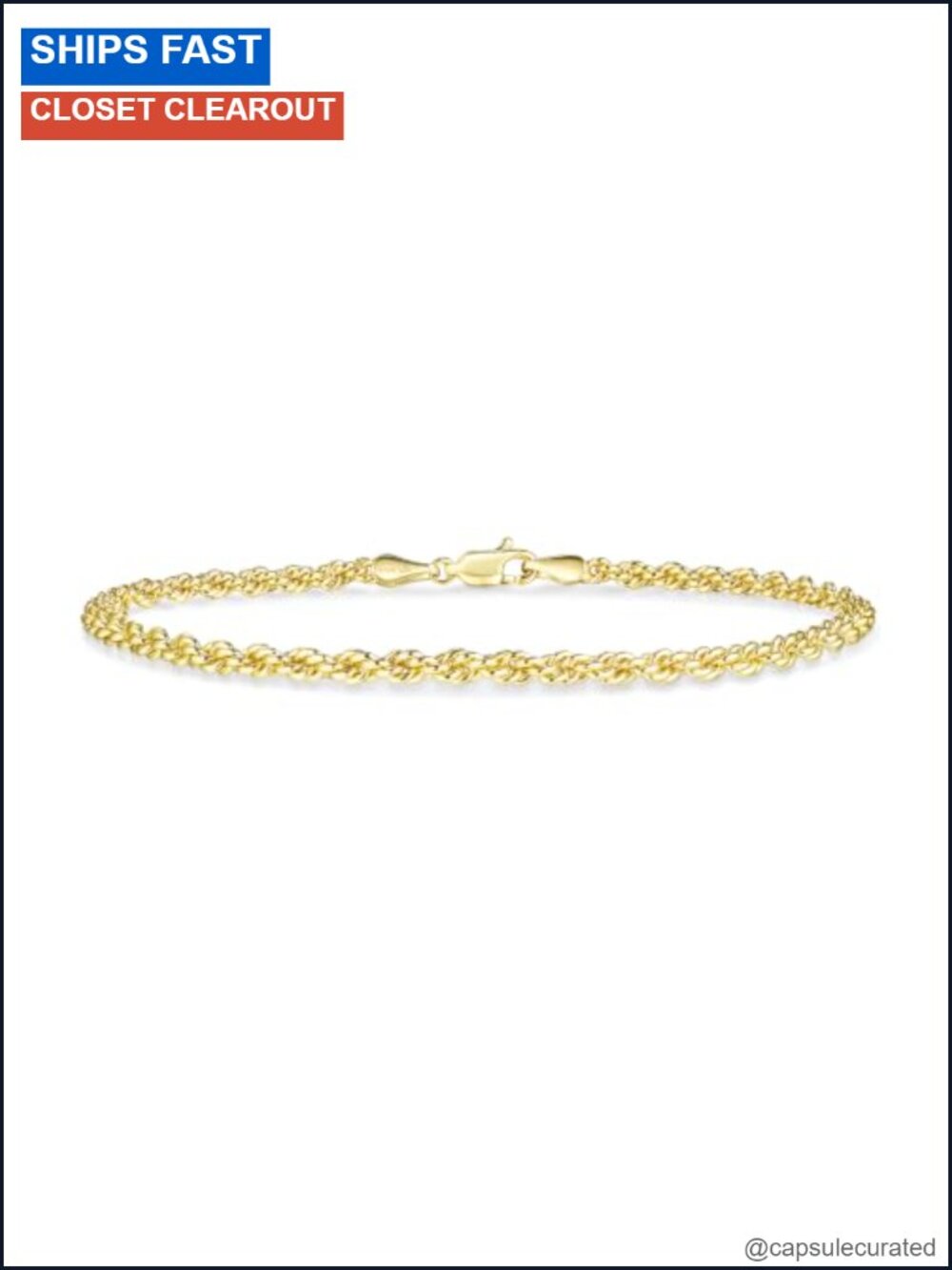 14K Gold Filled Twisted Rope Chain Bracelet - Non Tarnish Hypoallergenic